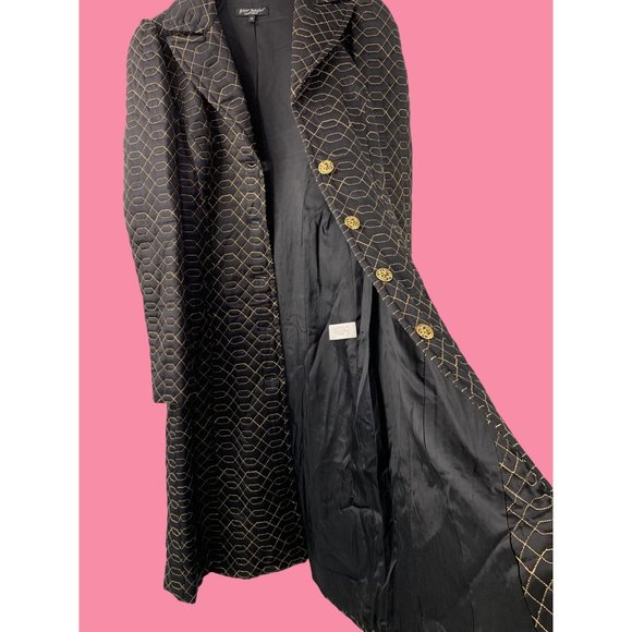 VTG Betsey Johnson New York Silk Fit & Flare Black Gold Coat Size 10 Dress 6604 - Picture 12 of 14